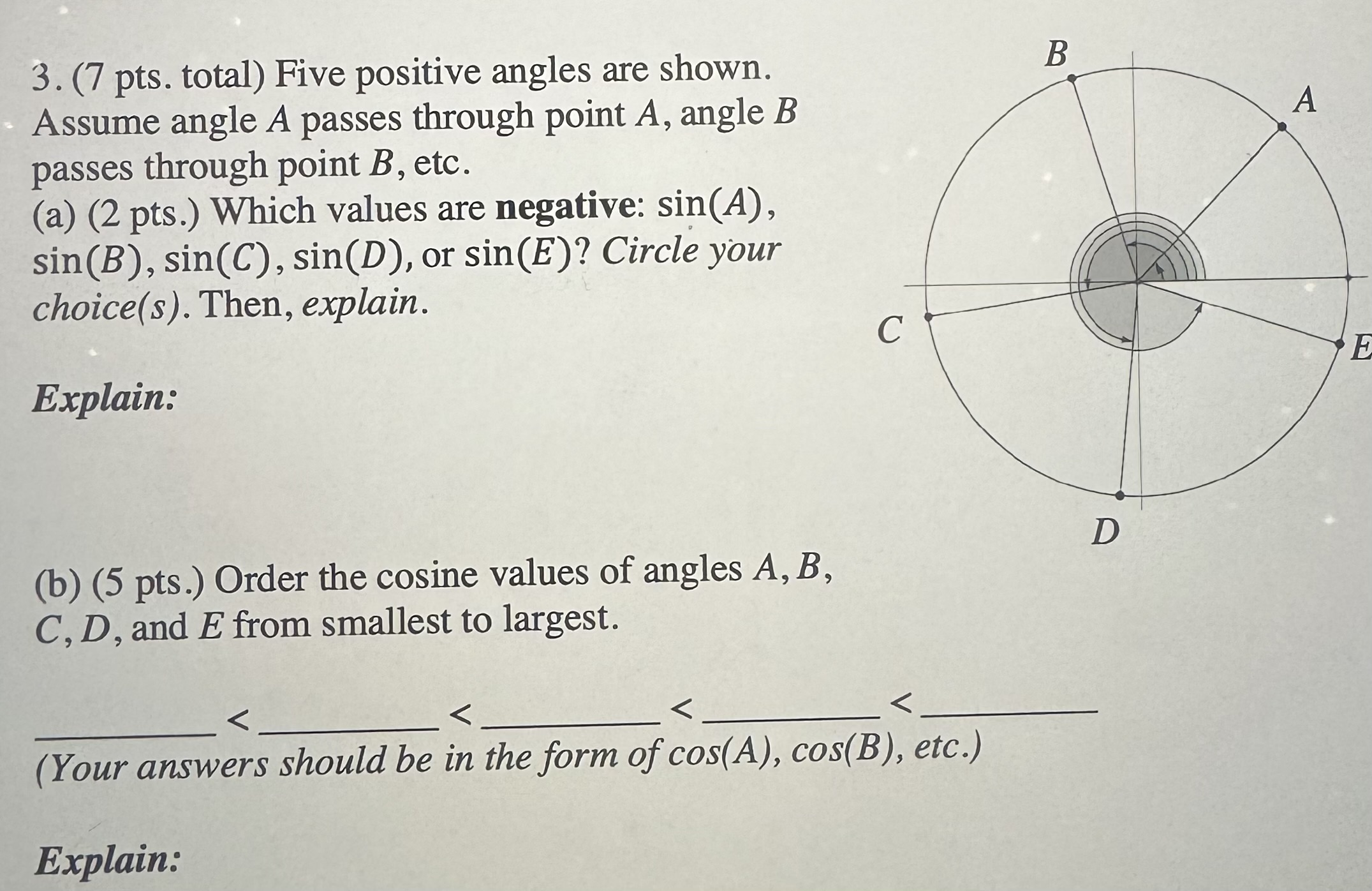 Solved 3. (7 pts. total) Five positive angles are shown. | Chegg.com