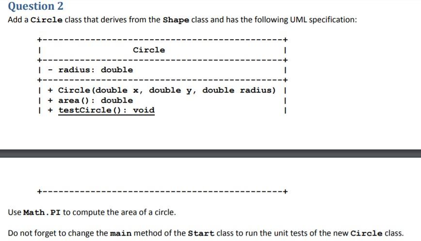 Solved Question 1 Create a Shape class with the following | Chegg.com