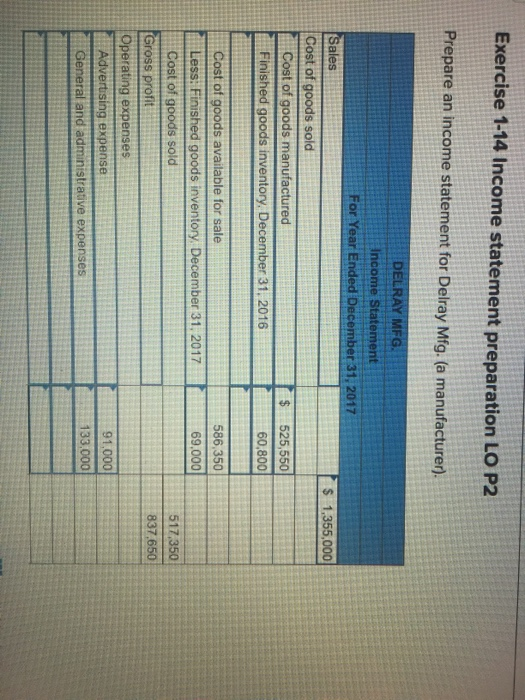 Solved Exercise 1 14 Income Statement Preparation Lo P2 3440