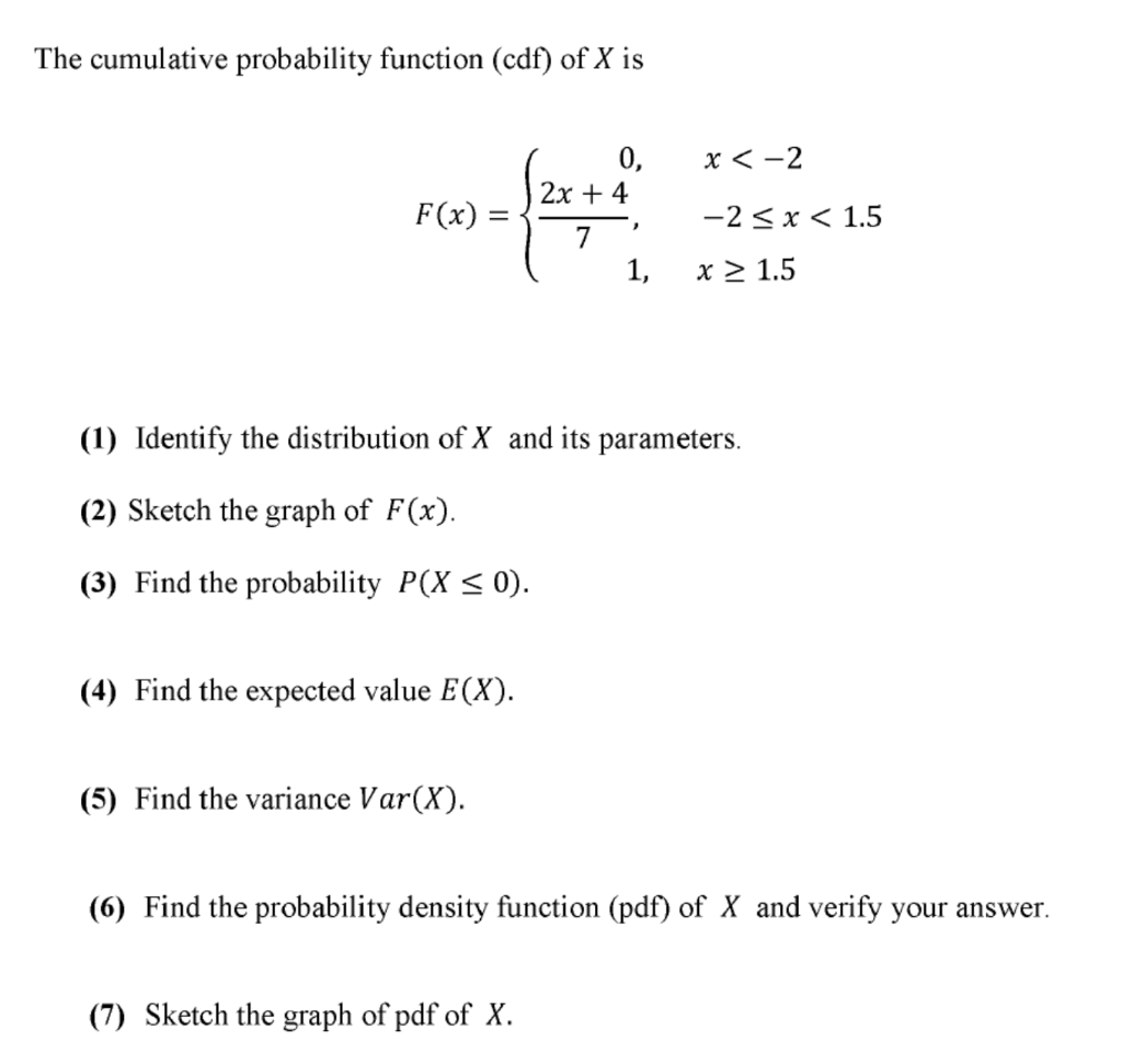 Solved The Cumulative Probability Function Cdf Of X Is Chegg Com