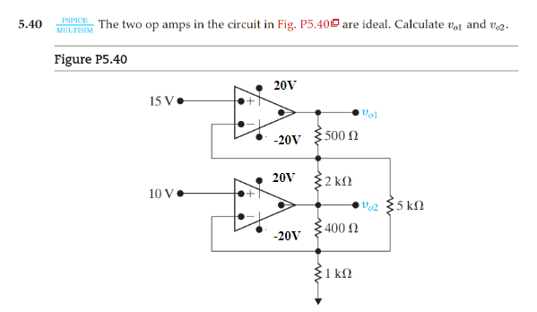 Solved 5.40 PSPICE MULTISIM The Two Op Amps In The Circuit | Chegg.com