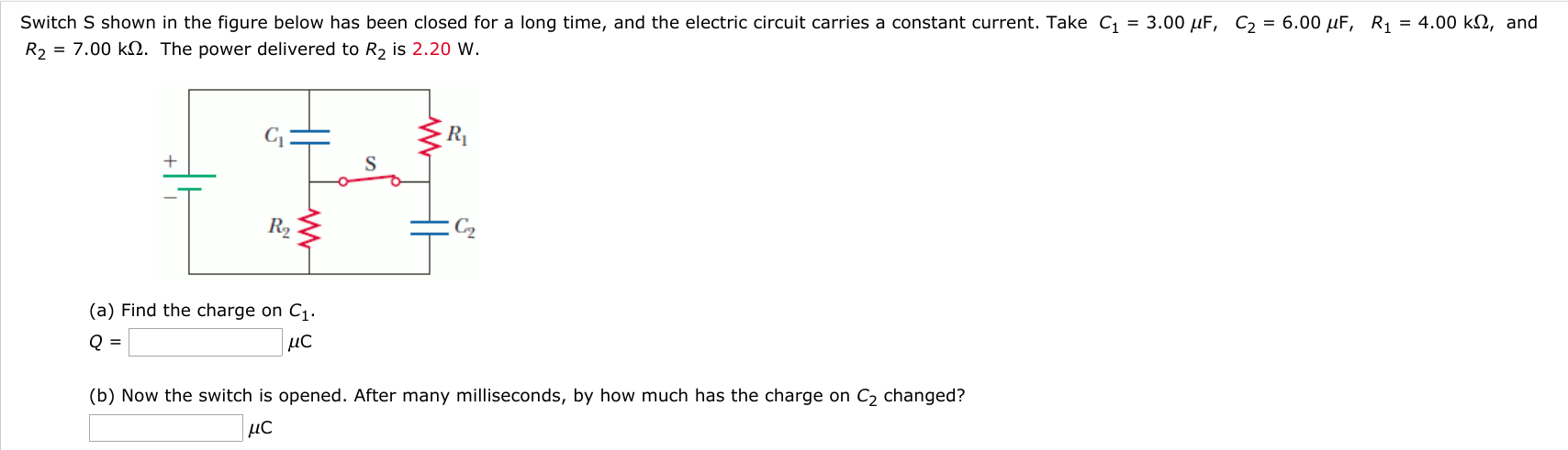 Solved Switch S shown in the figure below has been closed | Chegg.com