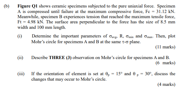 Solved (b) Figure Q1 shows ceramic specimens subjected to | Chegg.com