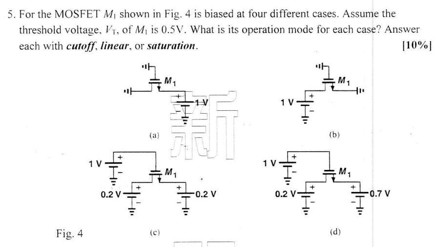 Solved 5. For The MOSFET M₁ Shown In Fig. 4 Is Biased At | Chegg.com