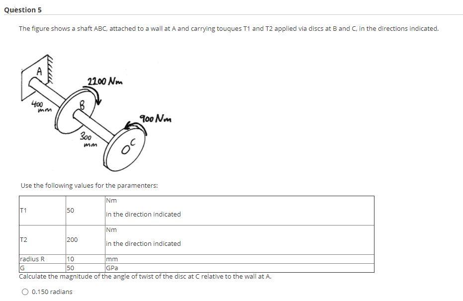 Solved Question 5 The figure shows a shaft ABC, attached to | Chegg.com