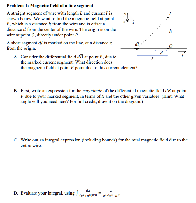 Solved Problem 1: Magnetic field of a line segment A | Chegg.com