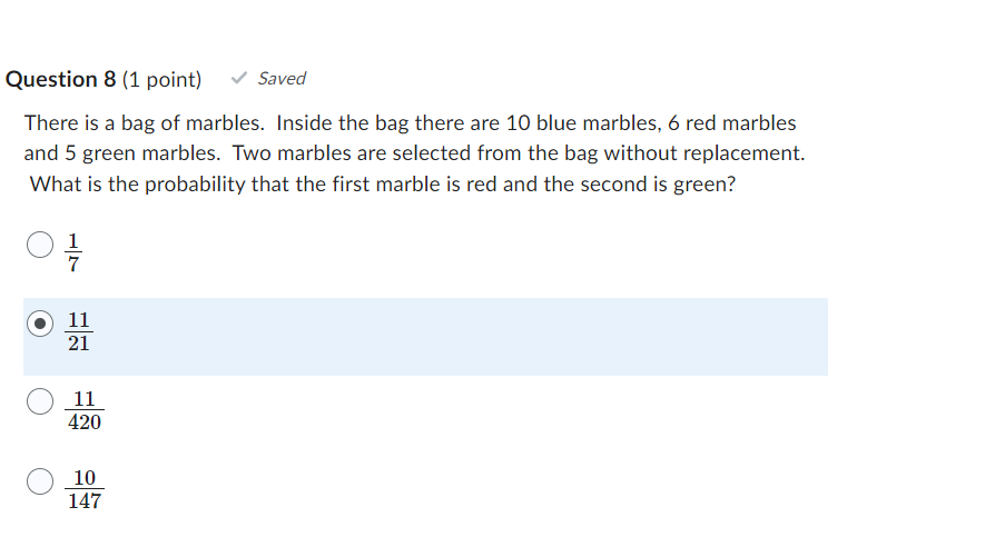 Solved There is a bag of marbles. Inside the bag there are | Chegg.com