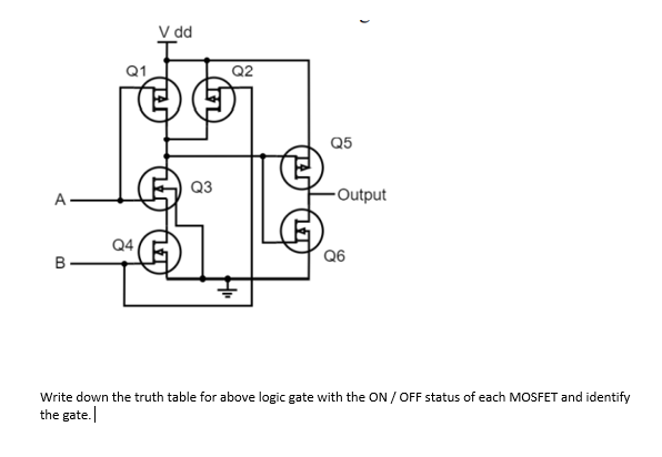 Solved V dd Q1 Q2 Q5 Q3 A -Output Q4 B B Q6 Write down the | Chegg.com