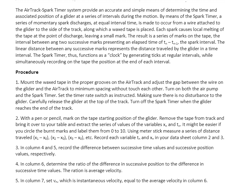 Solved The AirTrack-Spark Timer system provide an accurate | Chegg.com