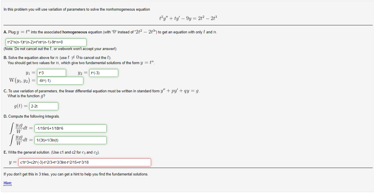 Solved In this problem you will use variation of parameters | Chegg.com