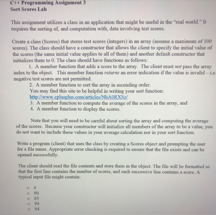 Solved C++ Programming Assignment 3 Sort Scores Lab This | Chegg.com