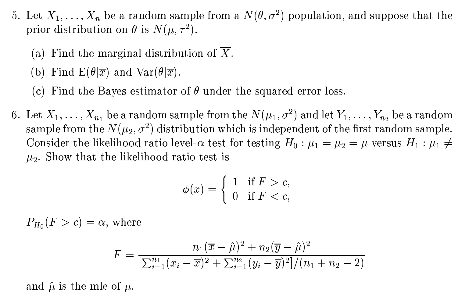 5 Let X1 Xn Be A Random Sample From A N 0 0 Chegg Com