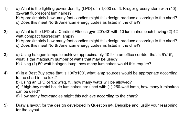 1) 2) 3) a) What is the lighting power density (LPD) | Chegg.com