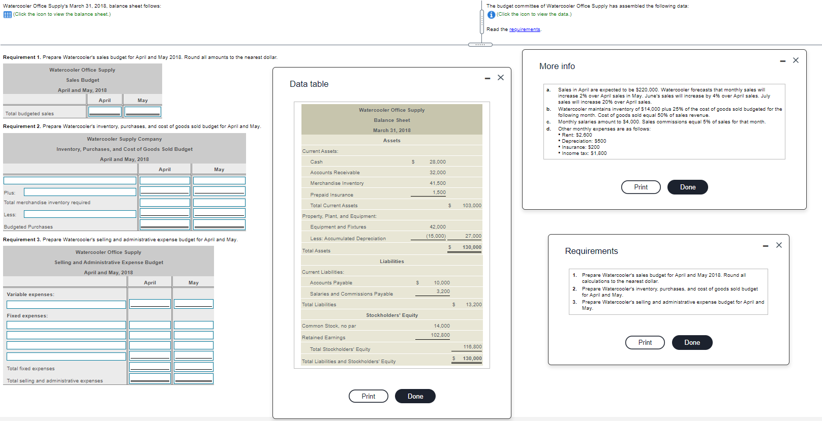 Solved Watercooler Office Supply's March 31, 2018, balance