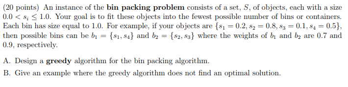 Packing Problem Math Example Solved (20 points) An instance of the bin packing problem | Chegg.com