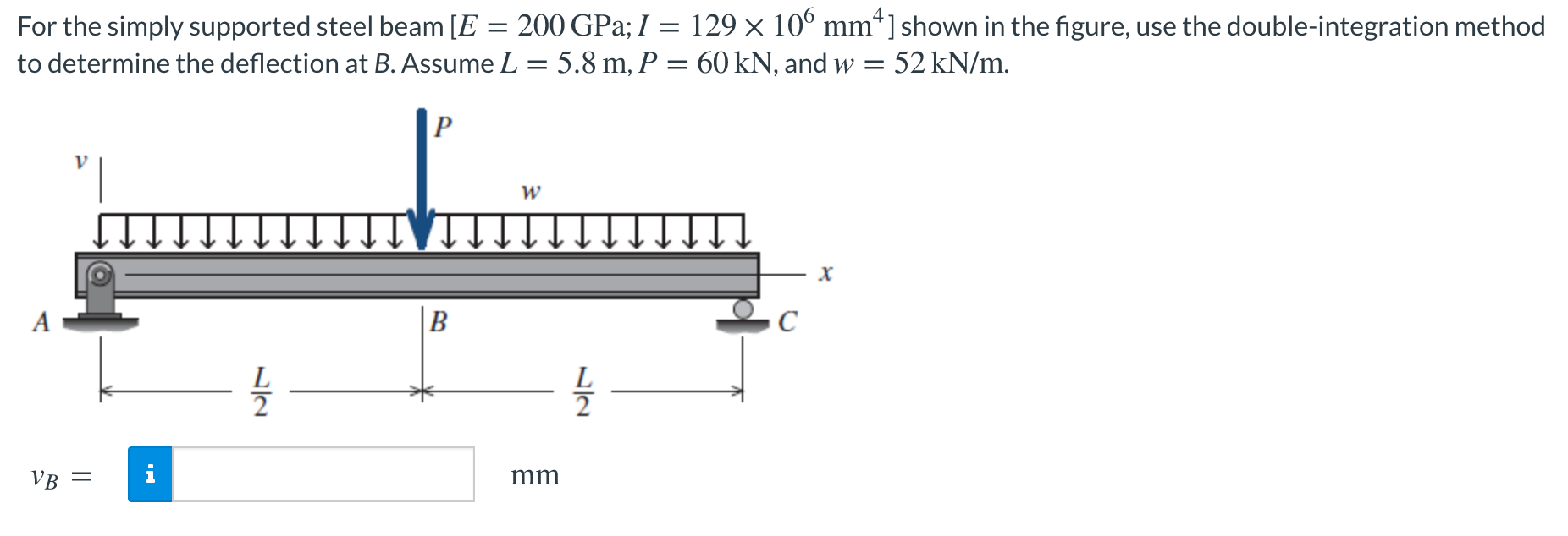 Solved For The Simply Supported Steel Beam [E = 200 GPa; I = | Chegg.com