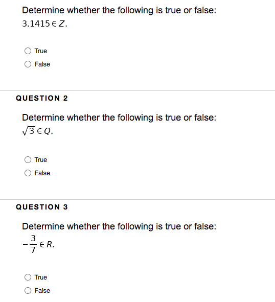 Solved Determine whether the following is true or false: | Chegg.com