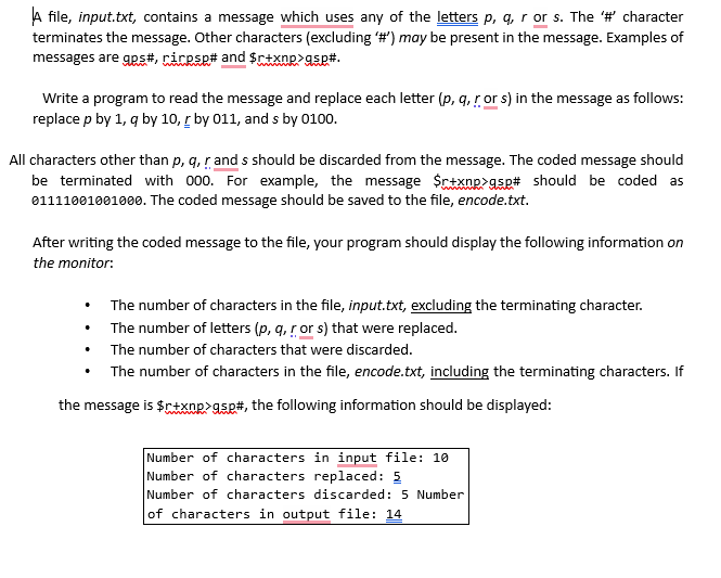 Solved A file, input.txt, contains a message which uses any | Chegg.com