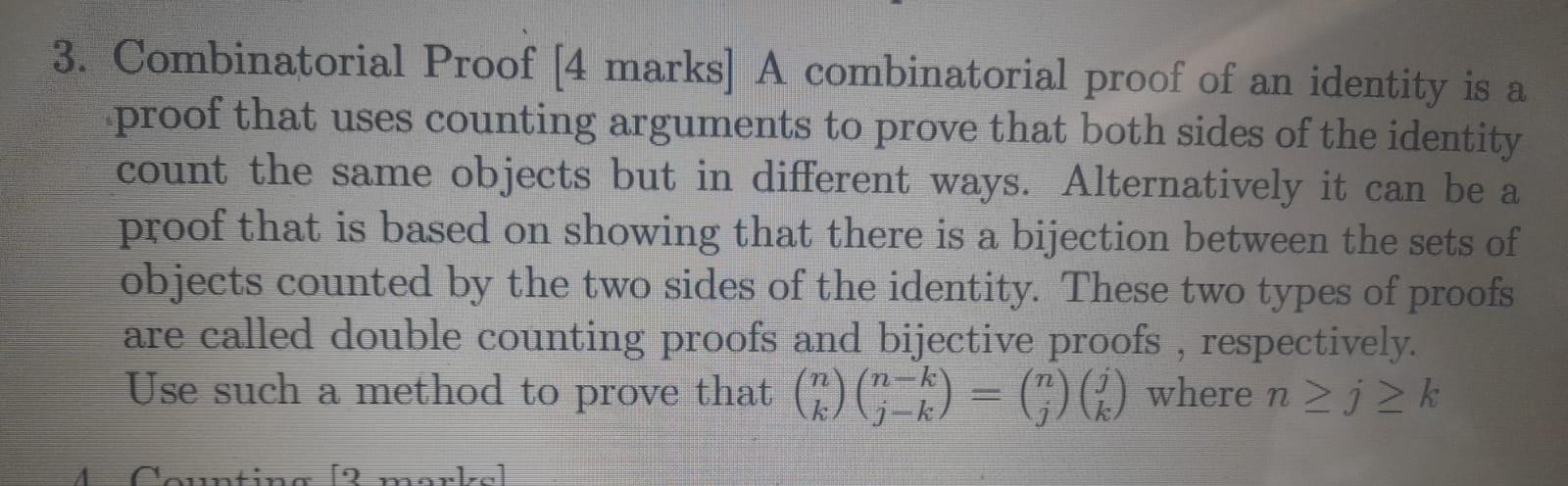 Solved 3. Combinatorial Proof [4 Marks] A Combinatorial | Chegg.com