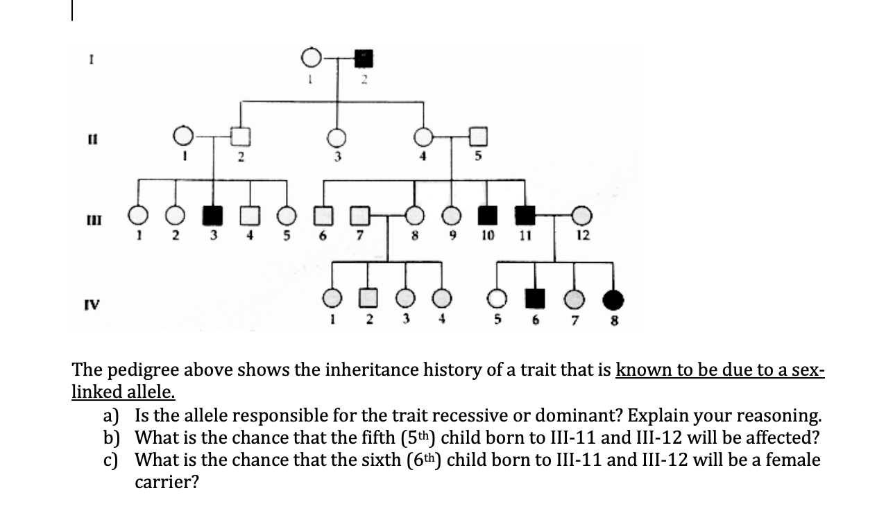 Solved 1 2 3 4 5 6 7 8 The pedigree above shows the | Chegg.com