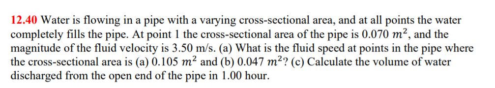 Solved 12 40 Water is flowing in a pipe with a varying Chegg com