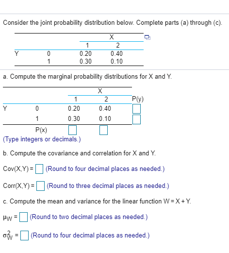 Solved Consider the joint probability distribution below. | Chegg.com