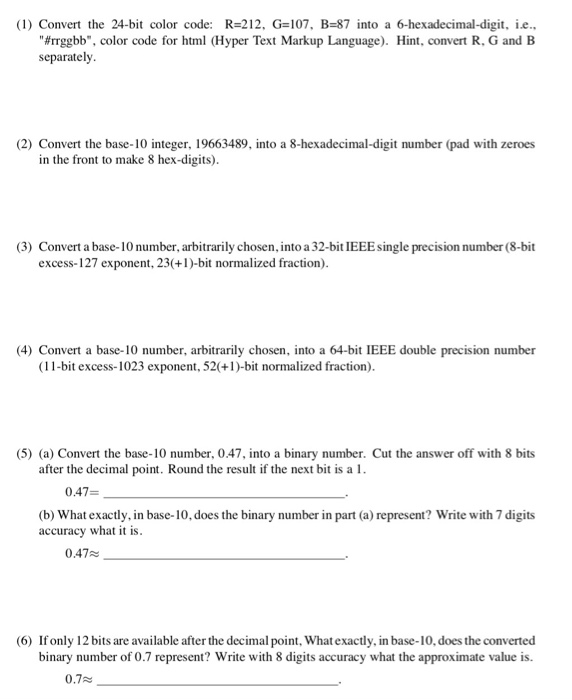 Solved (1) Convert the 24-bit color code: R-212, G-107, B-87 | Chegg.com