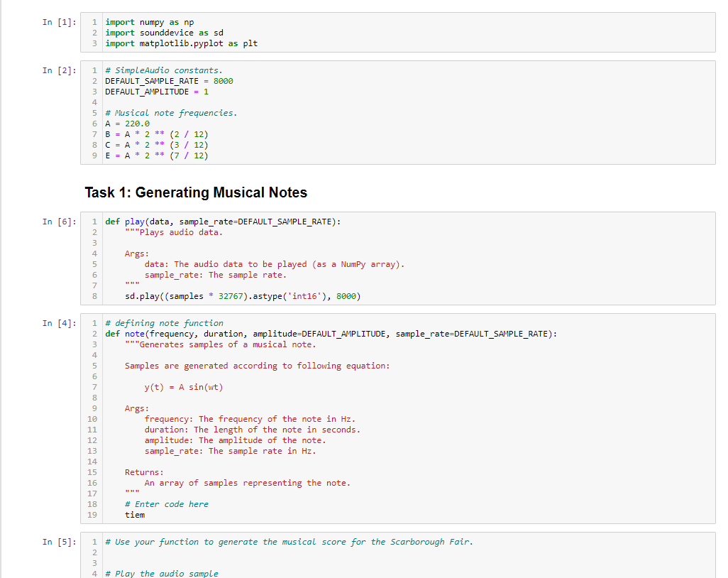 Task 1: Generating Musical Notes Background For this | Chegg.com
