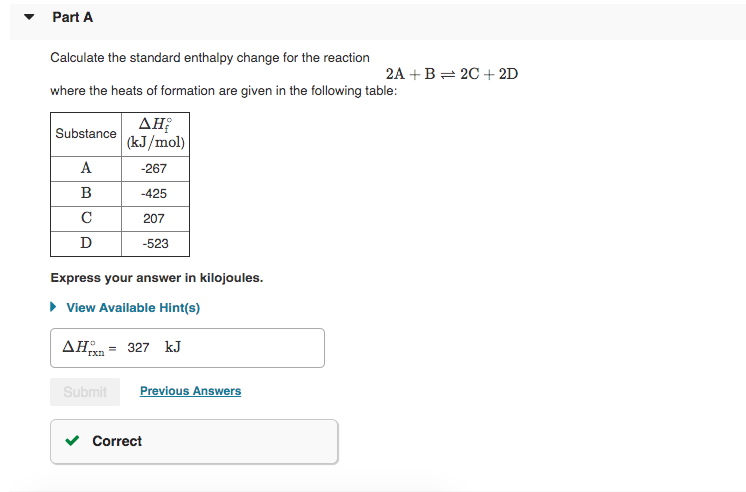 Solved Part A Calculate The Standard Enthalpy Change For The | Chegg.com