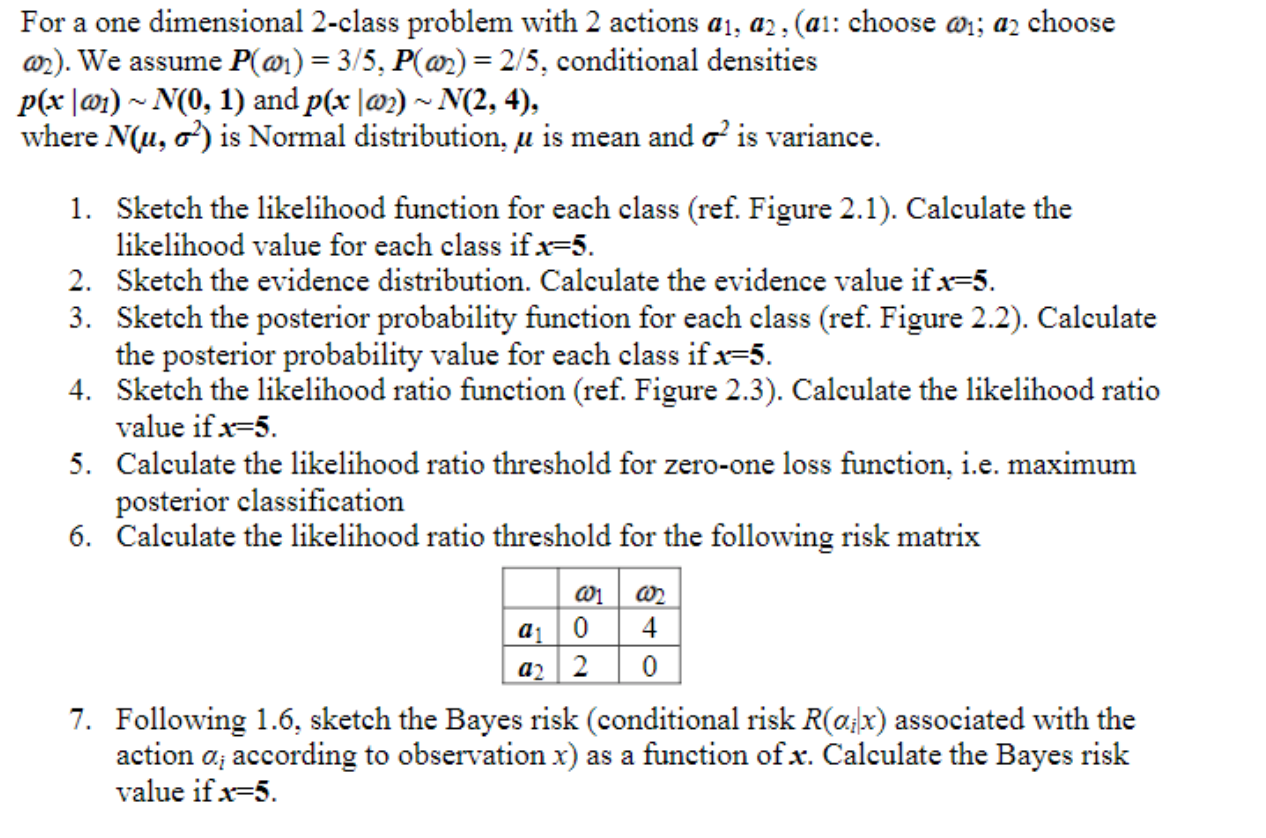 For A One Dimensional 2 Class Problem With 2 Actio Chegg Com