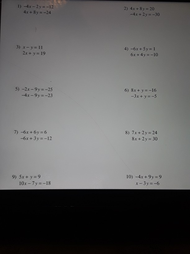 1)-4x-2y=-12 4x + 8y-24 2) 4x+8y= 20 -4x + 2y =-30 3) | Chegg.com