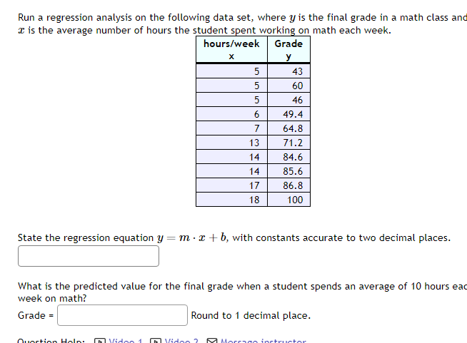 Solved Run A Regression Analysis On The Following Data Set, | Chegg.com