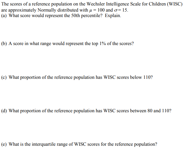 Solved The scores of a reference population on the Wechsler