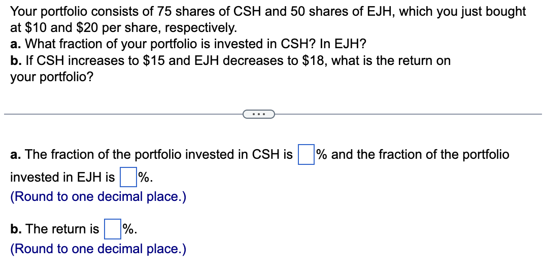 Solved Your portfolio consists of 75 shares of CSH and 50 | Chegg.com