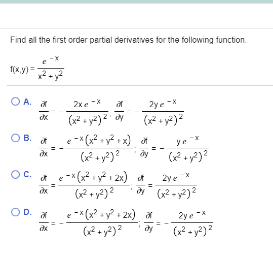 Solved Find All The First Order Partial Derivatives For The Chegg Com