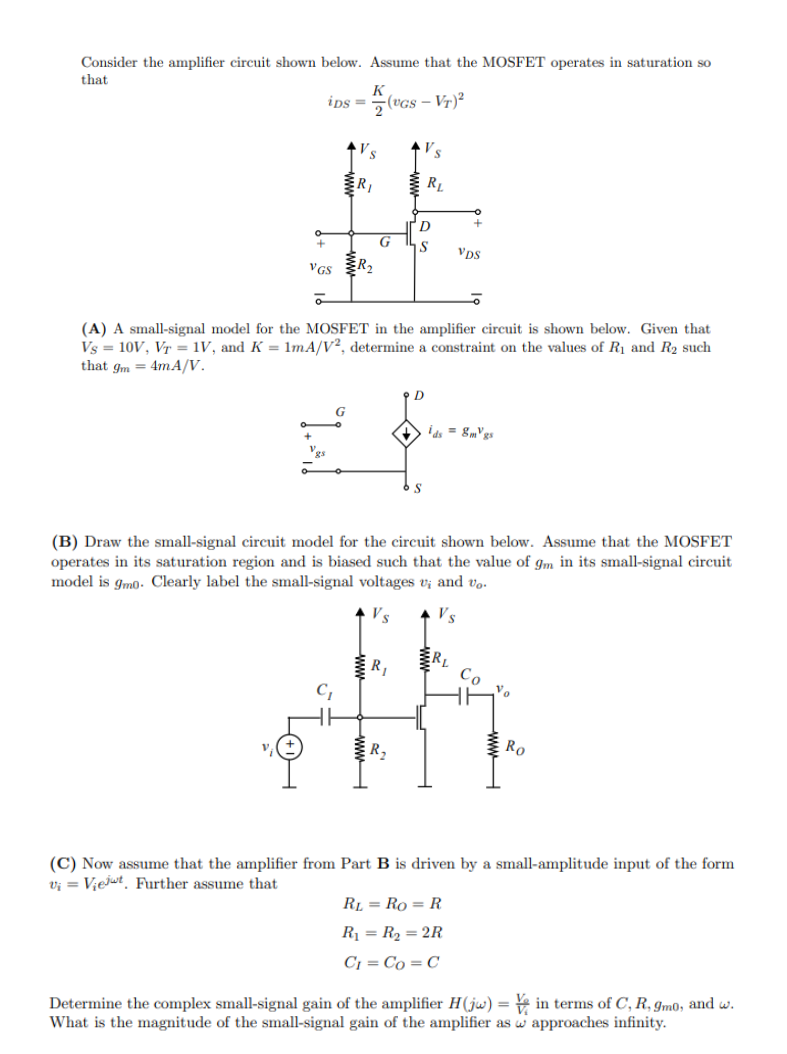 Solved Consider the amplifier circuit shown below. Assume | Chegg.com
