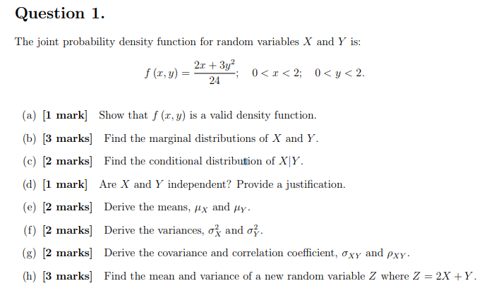 Solved Question 1. The joint probability density function | Chegg.com