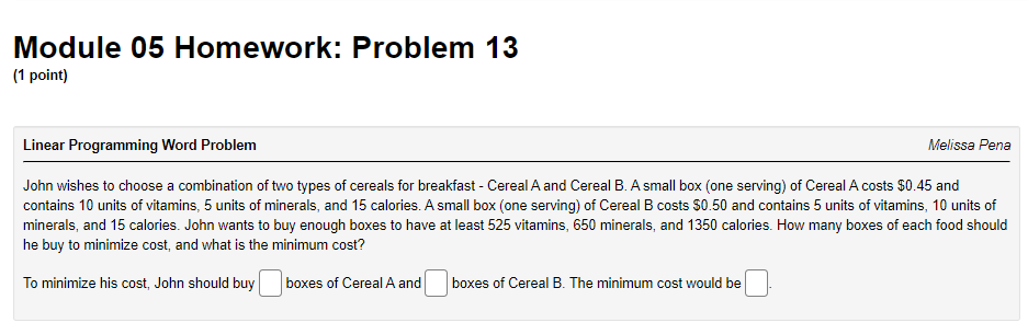 Solved Module 05 Homework: Problem 13 (1 point) Linear | Chegg.com