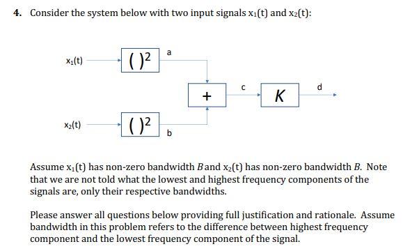 Solved Consider The System Below With Two Input Signals | Chegg.com