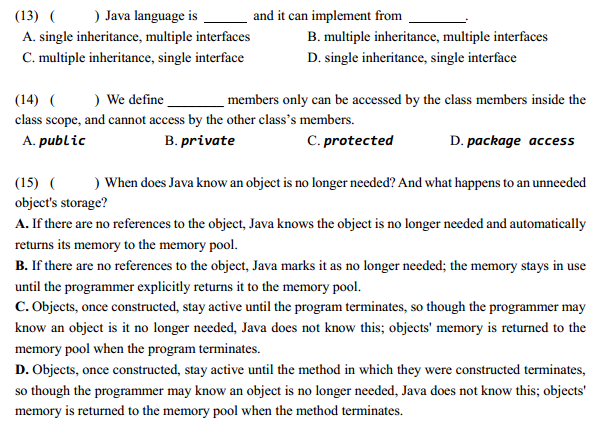 Solved (13) ) Java language is and it can implement from A. | Chegg.com