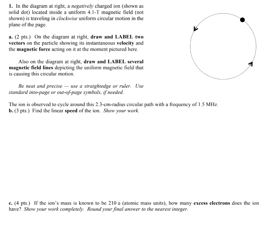 Solved 1. In the diagram at right, a negatively charged ion | Chegg.com