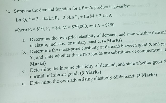 Solved 2. Suppose the demand function for a firm's product | Chegg.com