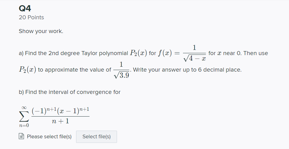 Solved Q4 20 Points Show your work. = 1 a) Find the 2nd | Chegg.com