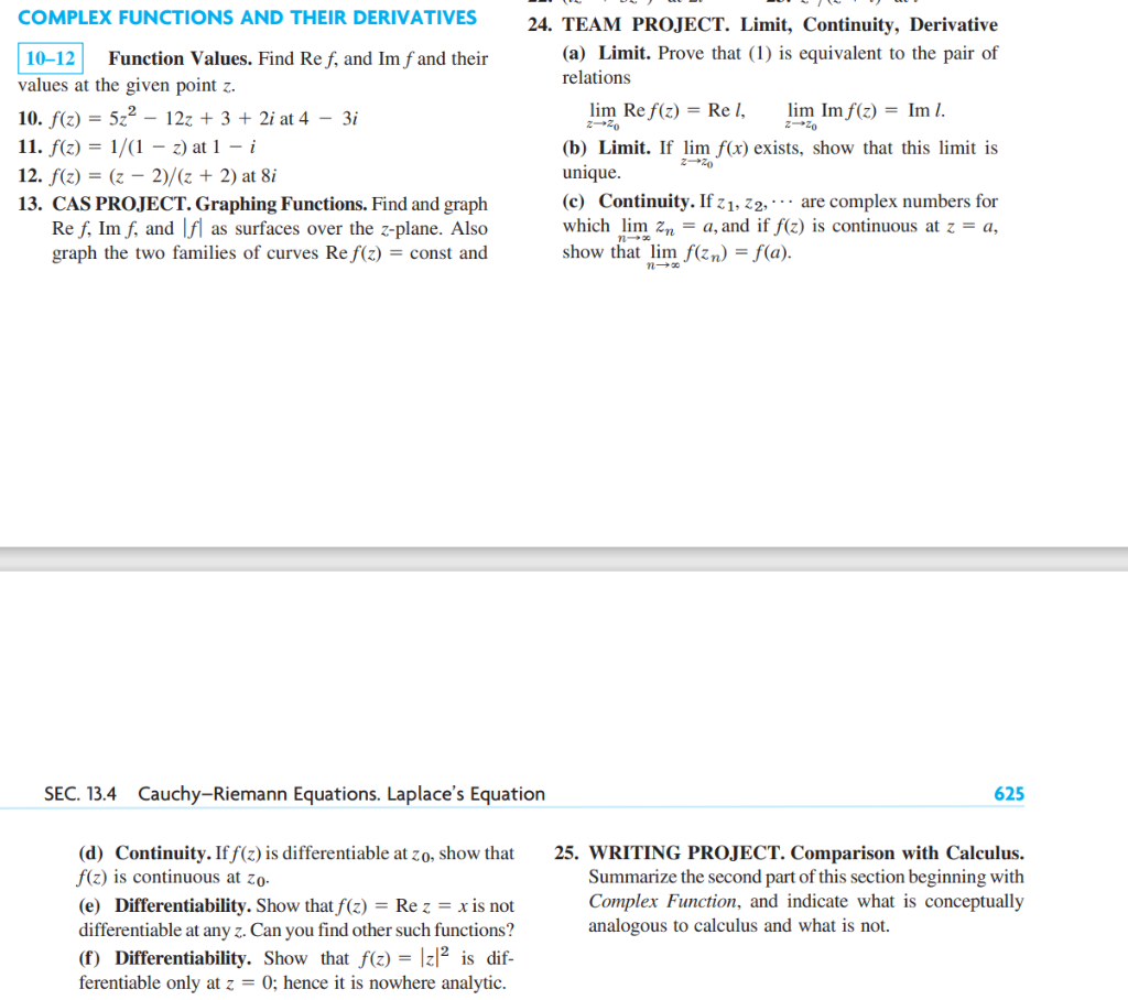 Solved COMPLEX FUNCTIONS AND THEIR DERIVATIVES 2-20 10-12 | Chegg.com