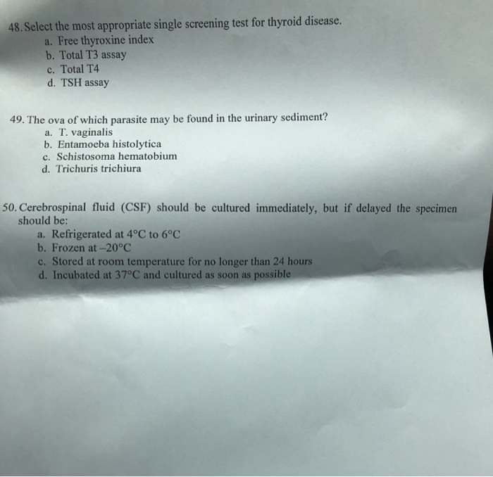 Solved 48. Select the most appropriate single screening test | Chegg.com