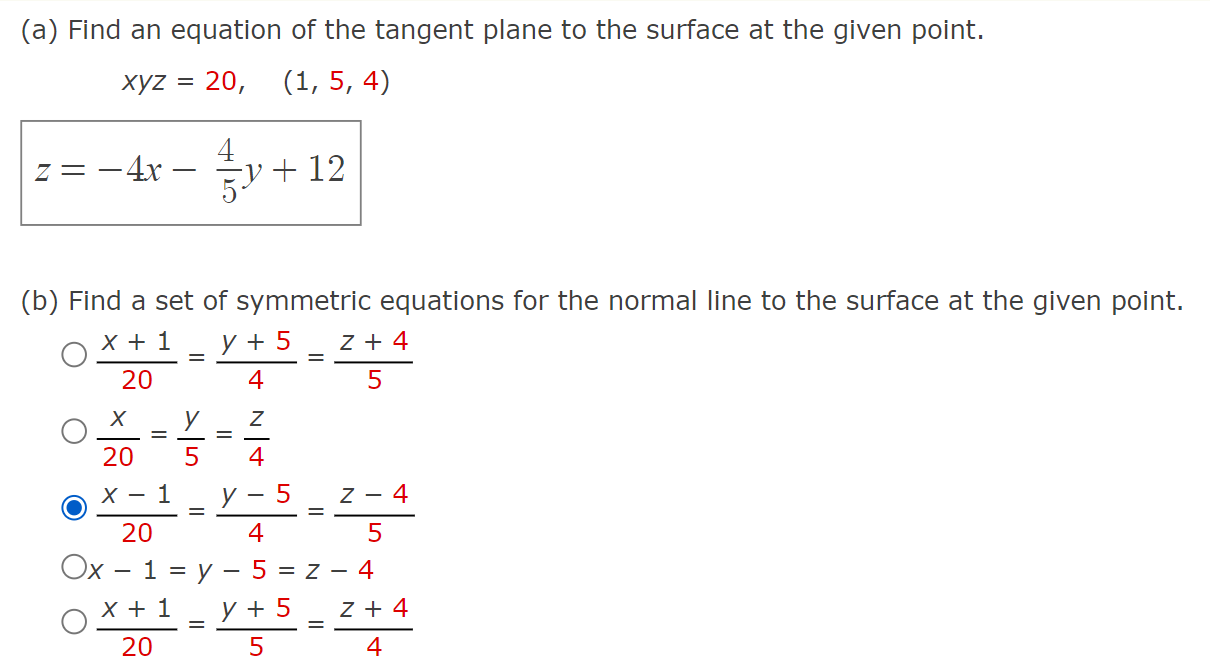 Solved (a) Find an equation of the tangent plane to the | Chegg.com