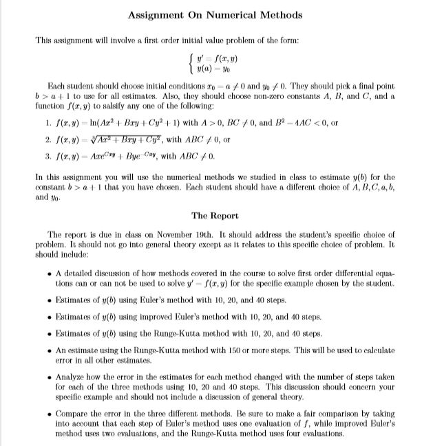 Assignment On Numerical Methods This assignment will | Chegg.com