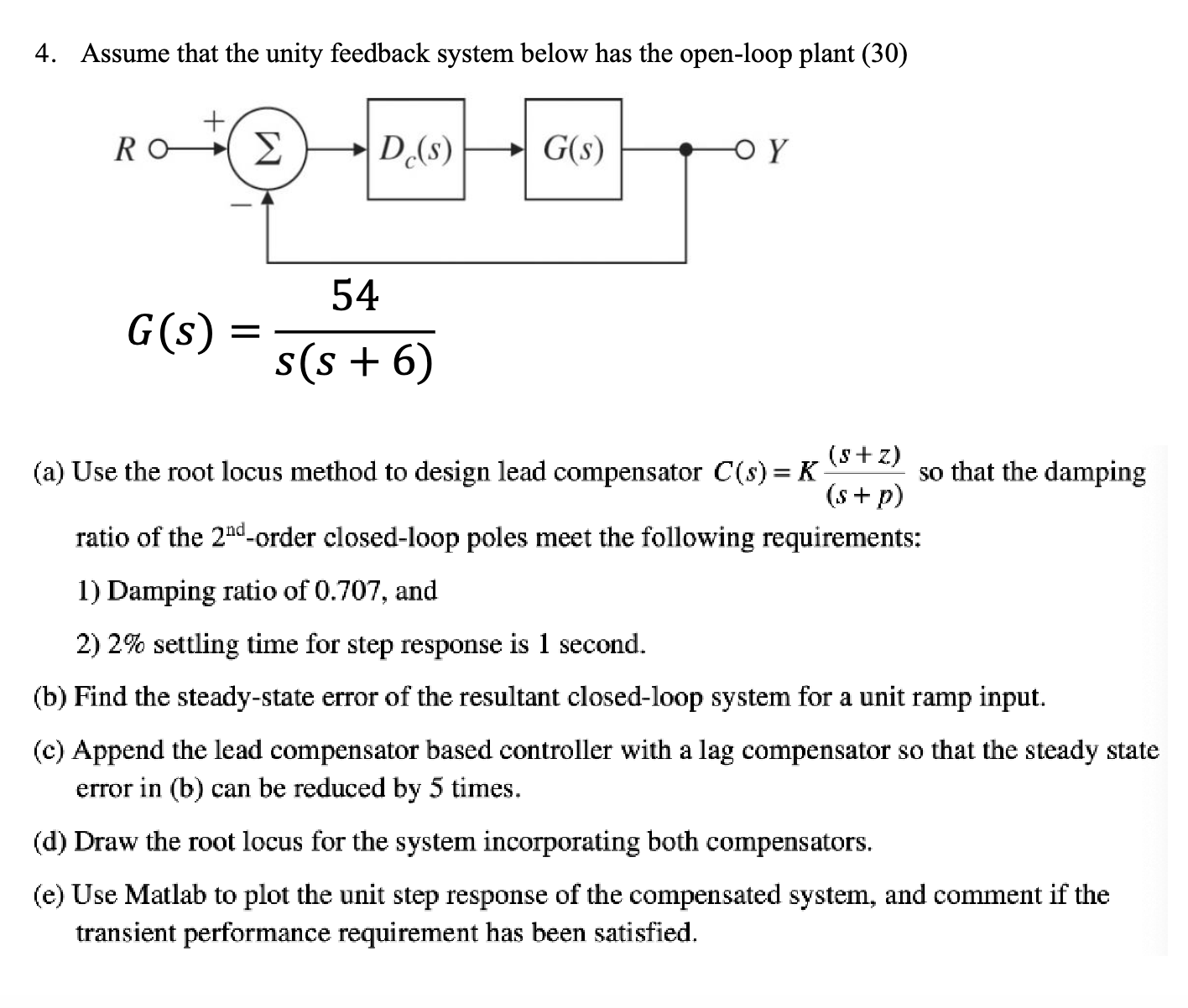 Solved 4. Assume that the unity feedback system below has | Chegg.com