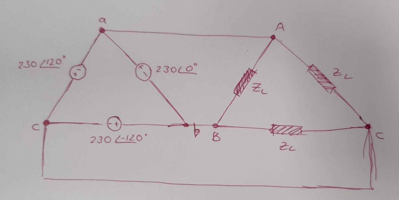 Solved Triangular connected source voltage is 230 V with the | Chegg.com