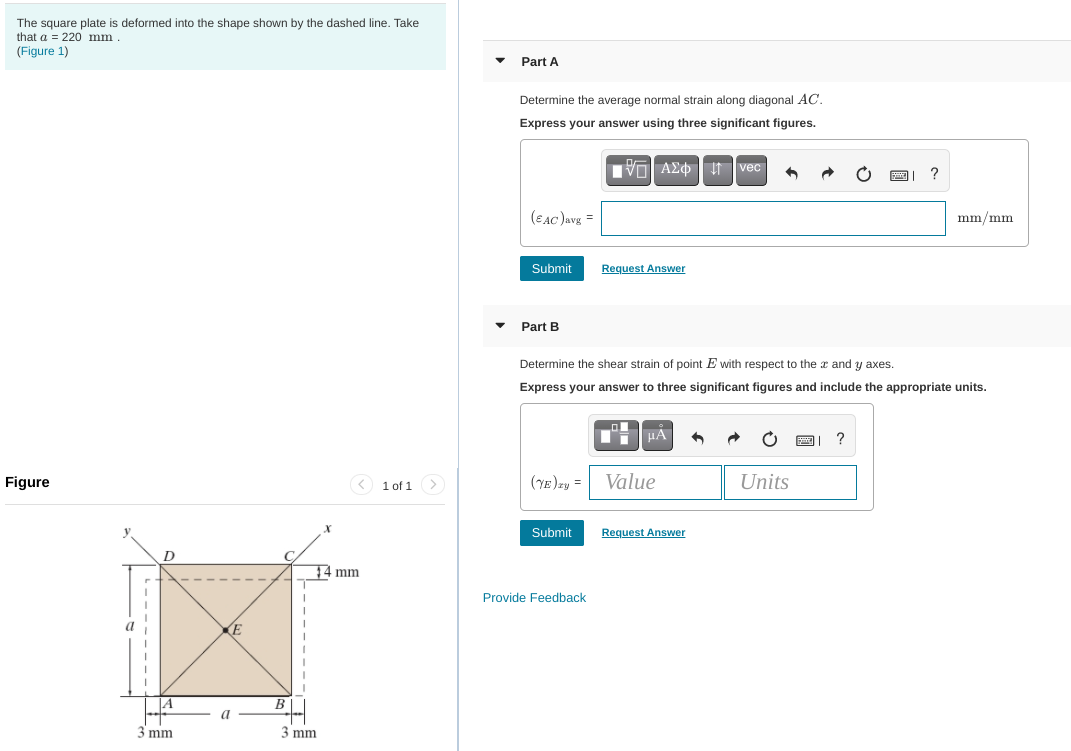 Solved The square plate is deformed into the shape shown by | Chegg.com